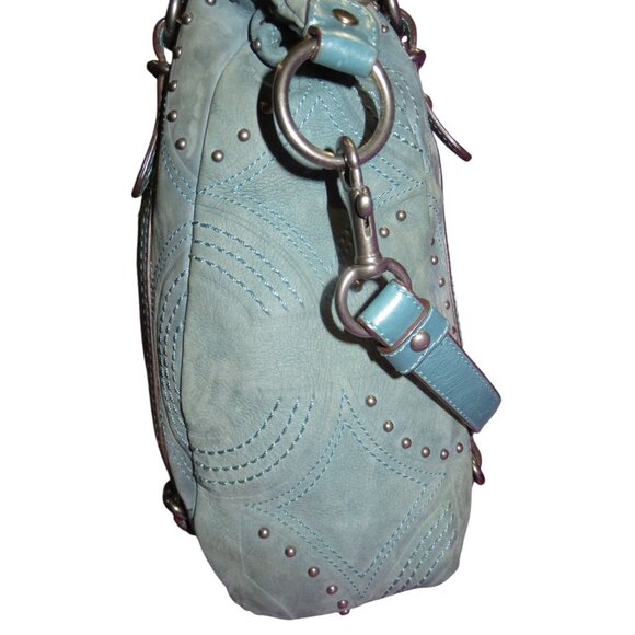 COACH 2010 15276 Embossed & Studded Blue Leather Alex Satchel Handbag - Picture 3 of 13
